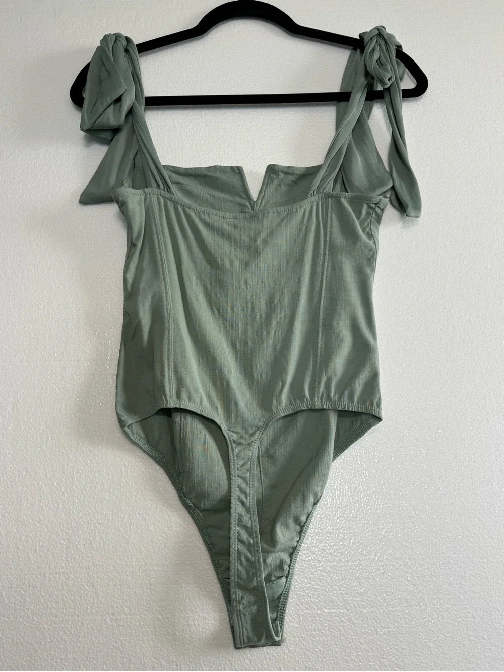 Free People Lola Bodysuit Shoulder Tie Sea Mist Green Corset Bustier NWT Size S